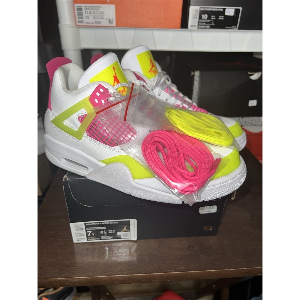 Jordan 4 Retro White GS‎ Lemon Pink Venom Youth Size 7Y Shoe CV7808-100 Sneaker